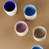 tazas expresso artesanales distintas formas lila azul celeste azul klein